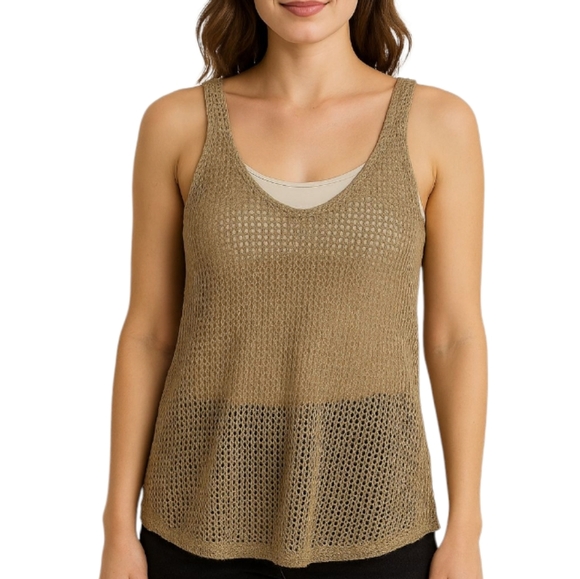 August Silk Gold Metallic Knit Tank Medium - Picture 1 of 10